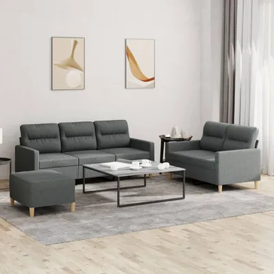 Produktbild von ZMH 3-tlg. Sofagarnitur mit Kissen Dunkelgrau Stoff