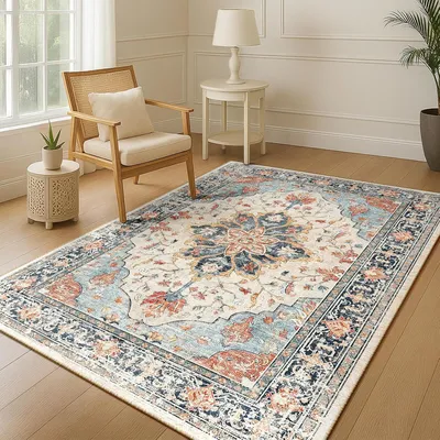 Zdjęcie produktu dla Dywany 90x150 cm, vintage wzór kwiatowy, z krótkim włosiem, antypoślizgowy, do salonu