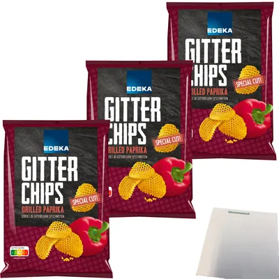 Produktbild von Edeka Gitterchips Grilled Paprika 3er Pack (3x125g Packung) + usy Block