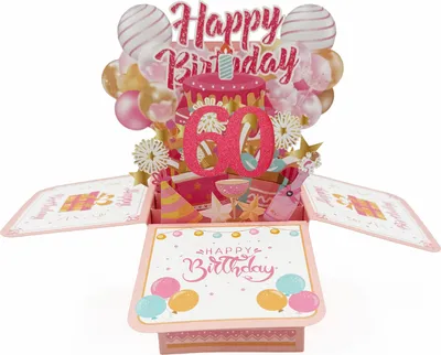 Produktbild von Geburtstagskarte zum 60. für Frauen – 3D-Pop-up-Geburtstagskarte mit Musik, Lichteffekten und ausblasbarer Kerze, inklusive „Happy Birthday“-Karte, Haftnotizen und Umschlag