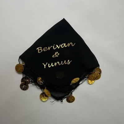Produktbild von 10x Schwarz Personalisiert Luxus Halay Mendili goldene Schrift Tanztücher Dügün Hochzeit Verlobung Kina Mendil
