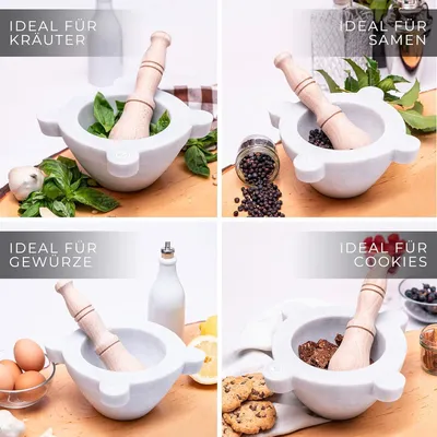 Produktbild von Handgemachte Mörser aus Marmor - für Kräuter und Pesto - ø 20 cm - weiß