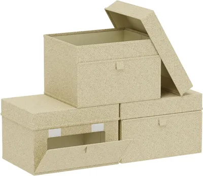 Produktbild von Aufbewahrungsboxen 3er Set, 26 x 20 x 17 cm, grau und beige, mit Deckel und Griff für Kleidung