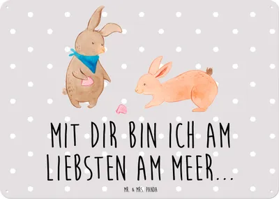 Produktbild von Mr. & Mrs. Panda Blechschild Hasen Muschel DIN A3 - Grau Pastell - Geschenk, Wandbild, Strand, Türschild, Meer, BFF, Freundinnen, Retro, Muscheln, Muttertag, Schild