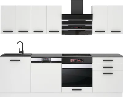 Produktbild von Belini Küchenzeile Küchenblock Susan - Küchenmöbel 240 cm Einbauküche Vollausstattung ohne Elektrogeräten mit Hängeschränke und Unterschränke, mit Arbeitsplatten, Weiß matt