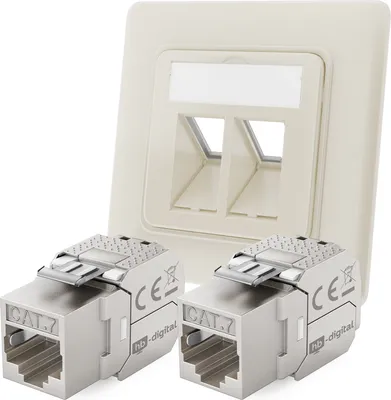 Produktbild von hb-digital Netzwerk Dose mit 2 x Keystone Modul CAT 7 LAN Dose RJ45 Unterputz RAL9010