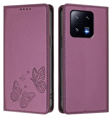 Produktbild von Lederhülle für Xiaomi 13 Pro, Schmetterling Prägung Leder Brieftasche Schutzhülle mit Ständer Lila