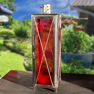 Produktbild von Große Laterne aus Eisen - Rotes Glas - Windlicht, Kerzenhalter