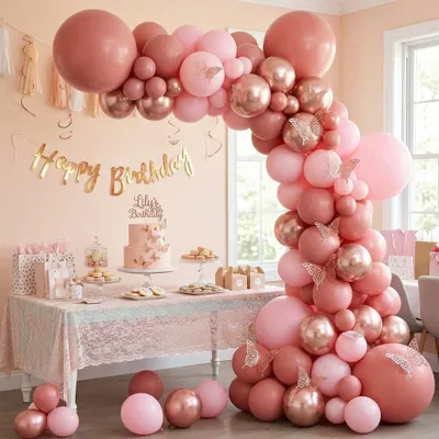 Ballonbogen-Set 101-tlg. mit Schmetterlingen, Rosa