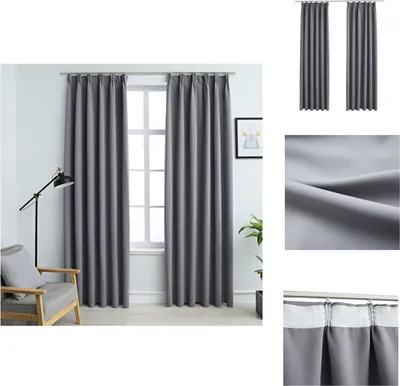 Image de vidaXL Rideaux occultants avec crochets 2 pcs. Gris 140x225cm - Rideaux et voilages