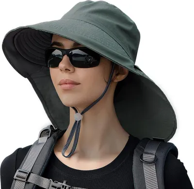 Produktbild von Sonnenhut Damen Outdoor UPF 50+ Breitkrempiger Safarihut Faltbarer Gärtnerhut mit Pferdeschwanzloch