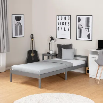 Produktbild von Homestyle4u Holzbett 90x200 mit Lattenrost Jugendbett Einzelbett Grau Kiefer Massivholz