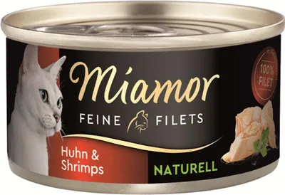 Produktbild von Miamor Feine Filets naturelle Huhn & Shrimps, Adult, jede Rasse, Huhn, Garnele, 80 g
