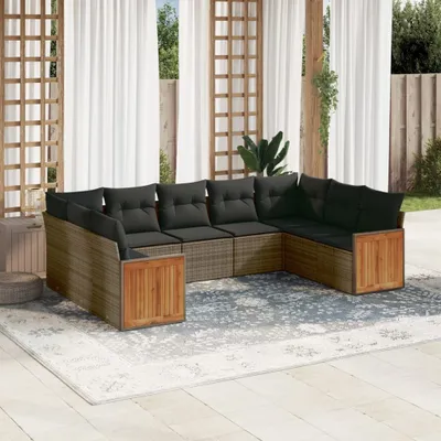 Produktbild von Design 9-tlg. Garten-Sofagarnitur mit Kissen Grau Poly Rattan, Gartenmöbel-Sets 2024 Neu