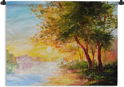 Produktbild von MuchoWow® Wandteppich Wandbehang Natur - Malerei - Baum - Wasser 120x90 cm Tapisserie Dekoration Wandtuch - Wohnen - Aufhänger für die Wand