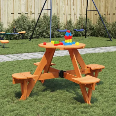 Produktbild von "2026 Promotion" Picknicktisch für 4 Kinder mit Schirmloch Rund Massivholz Tanne - Gartentische CC23406