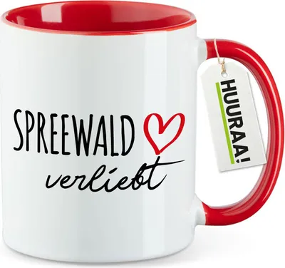 Produktbild von Huuraa Kaffeetasse Spreewald verliebt 330ml Rot Keramik Kaffeebecher Geschenkidee