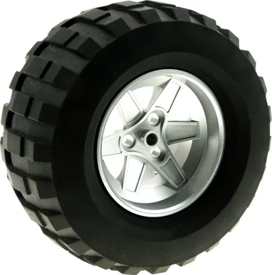 Produktbild von 1x Lego Technic Rad schwarz Felge 62x46 metallic silber Reifen 32298 22969c01
