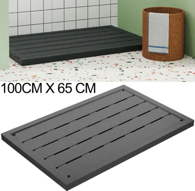 Obrázek produktu pro LZQ podlahový prvek 100 x 65 cm - protiskluzová plastová sprchová plošina, sprchová rohož pro vnitřní a venkovní použití, zahradní sprcha, venkovní sprcha, sauna a vana, antracitová barva