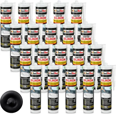 Produktbild von Isolbau Sanitär Silikon 20 x 300 ml Schwarz - Hochelastischer Silikon-Dichtstoff für Abdichtungen & Fugen – Schimmelresistent, wasserdicht -  Kartusche