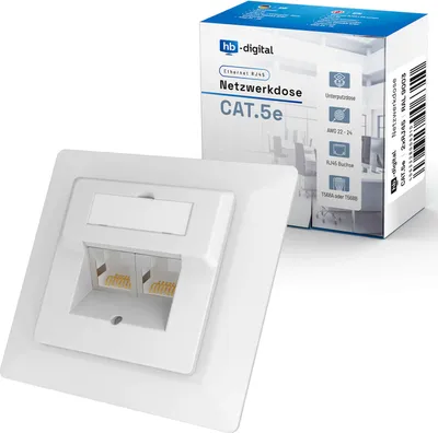 Produktbild von hb-digital LAN Dose CAT 5e Netzwerkdose Unterputz 2 x RJ45 RAL9003
