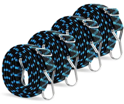Immagine prodotto di Elastici con gancio, set da 4, 2 metri, blu, a sezione piatta, espansori per portapacchi, auto, rimorchi