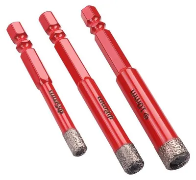 Productafbeelding van Set van drie diamantboorkopjes voor keramische tegels, zeshoekige bevestiging, diameters: 6, 8 en 10 mm, modelnummer KD12645