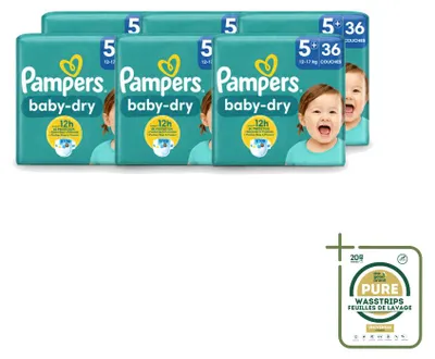 Produktbild von 6 x Pampers Baby-Dry Windeln Größe 5+ (12-17 kg) - Vorratspackung - 6 Stücke