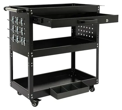 Produktbild von Rollender Werkzeugwagen - 3-stöckiger Werkzeugwagen - 250 kg Tragkraft - 4 Lenkrollen - Werkstatt Werkzeugaufbewahrung - Schwarz
