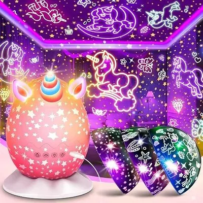 Zdjęcie produktu dla Lampka nocna jednorożec projektor gwiazd dla dziewczynki 2 8 lat