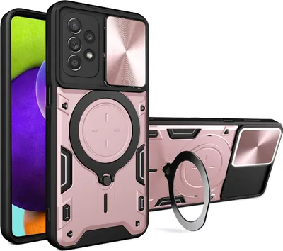 Produktbild von Handyhülle für Samsung Galaxy A52 / A52s 5G Dual-Layer Stoßfest Rüstung Hülle mit Dia Kameraschutz und Kreisförmig Ring Ständer Roségold