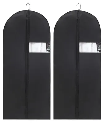 Image de Lot de 2 housses pour costumes, housse à boutons-pression, housse de rangement pour costumes, vêtements, manteaux, chemises, robes de soirée (140 × 60 cm)