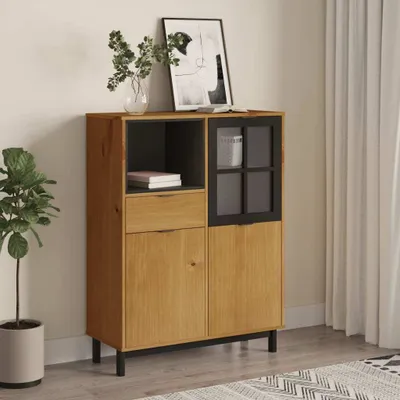 Zdjęcie produktu dla vidaXL Szafka wysoka ze szklanymi drzwiami FLAM 92x40x122,5 cm lite drewno sosnowe
