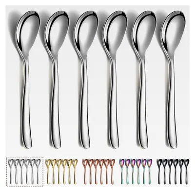 Produktbild von Teelöffelset 6 Stück 5,5" Edelstahl, Dessertlöffel, Espressolöffel, Mini-Löffel-Set für Partys, spülmaschinenfest