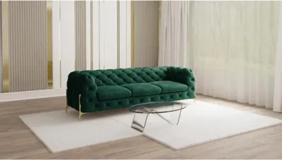 Produktbild von S-STYLE MÖBEL - Chesterfield Sofa 3-Sitzer Nova mit Goldene Metall Füßen aus Flasche Grün Samtstoff, B/T/H: 243 cm/ 100 cm/ 75 cm