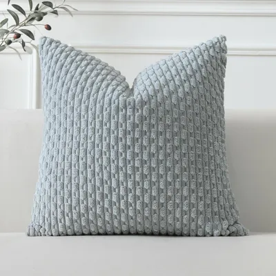 Obrázek produktu pro Pohovka, potah na polštář, proužkovaný, kordurový materiál, 45x45 cm, světle šedá, 1 kus