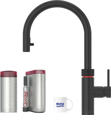 Produktbild von Quooker Wasserhahn Flex schwarz COMBI Reservoire kühles sprudelndes Wasser CUBE
