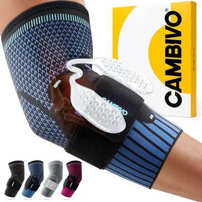 Produktbild von CAMBIVO Ellenbogenbandage mit Dual Silikonpolster für Tennisarm & Golferarm, Kompressions Arm Sleeve mit Verstellbarem Riemen, Bandage Ellenbogen Herren Damen für Sport & Schmerzlinderung
