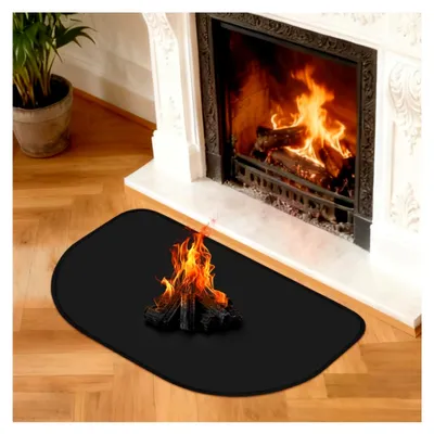 Produktbild von Feuerfeste Unterlage, 80 x 50 cm, Funkenschutzplatte für Kaminöfen, halbrunde Kaminbodenplatte, feuerfeste Bodenschutzmatte für Feuerstellen