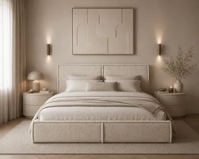 Produktbild von MOEBLO Polsterbett Bett 04 – Doppelbett mit Cord-Bezug, gepolstertem Kopfteil, Bettkasten und Federmechanismus - 160x200 cm - Creme (Poso 100)