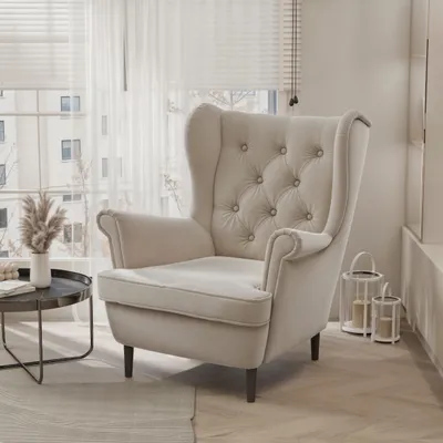 Produktbild von Idohome - Ohrensessel SCANDI im skandinavischen Stil, Farbe: Beige Trinity 02