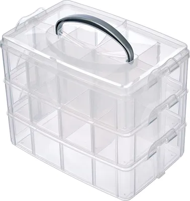 Produktbild von Famanu Aufbewahrungsbox mit Tragegriff 3 Etagen 17 Fächer Transparent - Ordnungssystem für Hobby