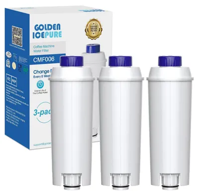Immagine prodotto di Filtro per l'acqua, compatibile con le macchine da caffè automatiche De'Longhi DLSC002, SER3017, 5513292811, serie ECAM, ESAM, ETAM, BCO, EC, confezione da 3 pezzi