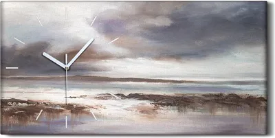 Produktbild von Wohnzimmer-Bild Leinwand Uhr Kunstdruck 60x30 Stürmischer Strand Meerelandschaft - weiße Hände