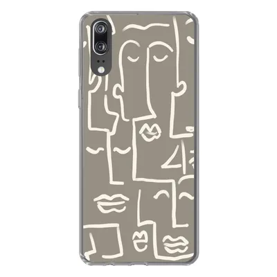 Produktbild von MuchoWow® Handyhülle Schutzhülle Hülle für Huawei P20 Gesicht - Kopf - Strichzeichnung Silikon Softcase Handy Hülle - Hardcover