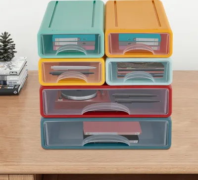 Produktbild von Kunststoffschubladen Veranstalter, Stapelbare Büro Aufbewahrungsbox mit 6 Schubladen, Wasserdicht und Feuchtigkeitsbeständig