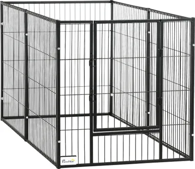 Obrázek produktu pro PawHut Výběh pro štěňata, 81 cm vysoký výběh pro štěňata s dvířky, volný výběh pro malé a střední psy, výběh pro psy se 6 panely, pro vnitřní použití, ocel, 82,5-150 x 79 cm, černý