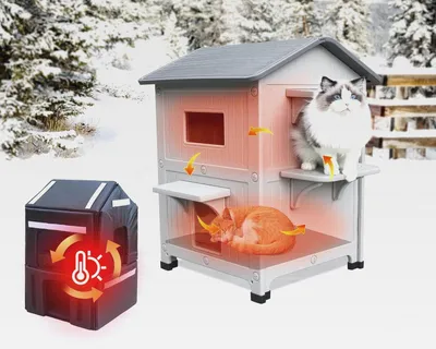 Produktbild von 2 Geschichte Katzenhaus Outdoor mit isolierter Auskleidung, Outdoor-Häuser für Katzen Kunststoff außerhalb Katze Unterschlupf wetterfest mit Escape-Tür
