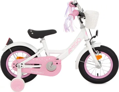 Produktbild von AMIGO Kinderfahrräder Mädchen Perfect 12 Zoll 21 cm Mädchen Rücktrittbremse Weiß/Rosa
