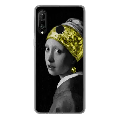Produktbild von MuchoWow® Handyhülle Schutzhülle Hülle für Huawei P30 Lite Mädchen mit einem Perlenohrring - Schwarz - Gold Silikon Softcase Handy Hülle - Handyhülle